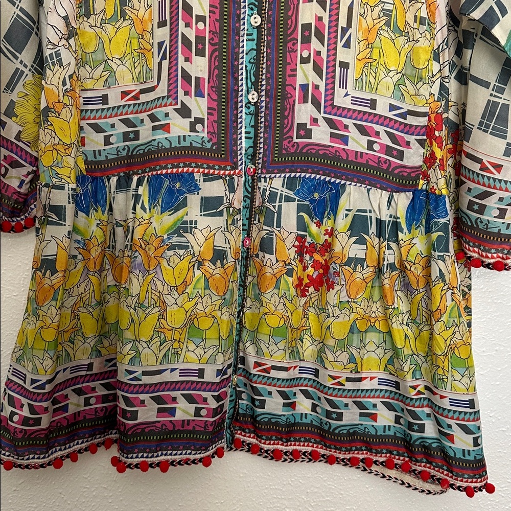 Johnny Was !00% Silk Dress/Tunic Floral Printed Top - Picture 3 of 9